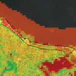 rendering showing estuary vulnerability in green, yellow, orange, red